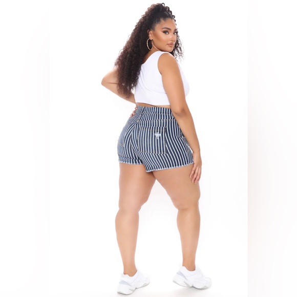 Fashion nova Blue striped shorts Stripe Denim Shorts - Dark Wash - Picture 5 of 9